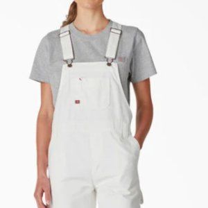 Women's Relaxed Fit Bib Overalls, White MED